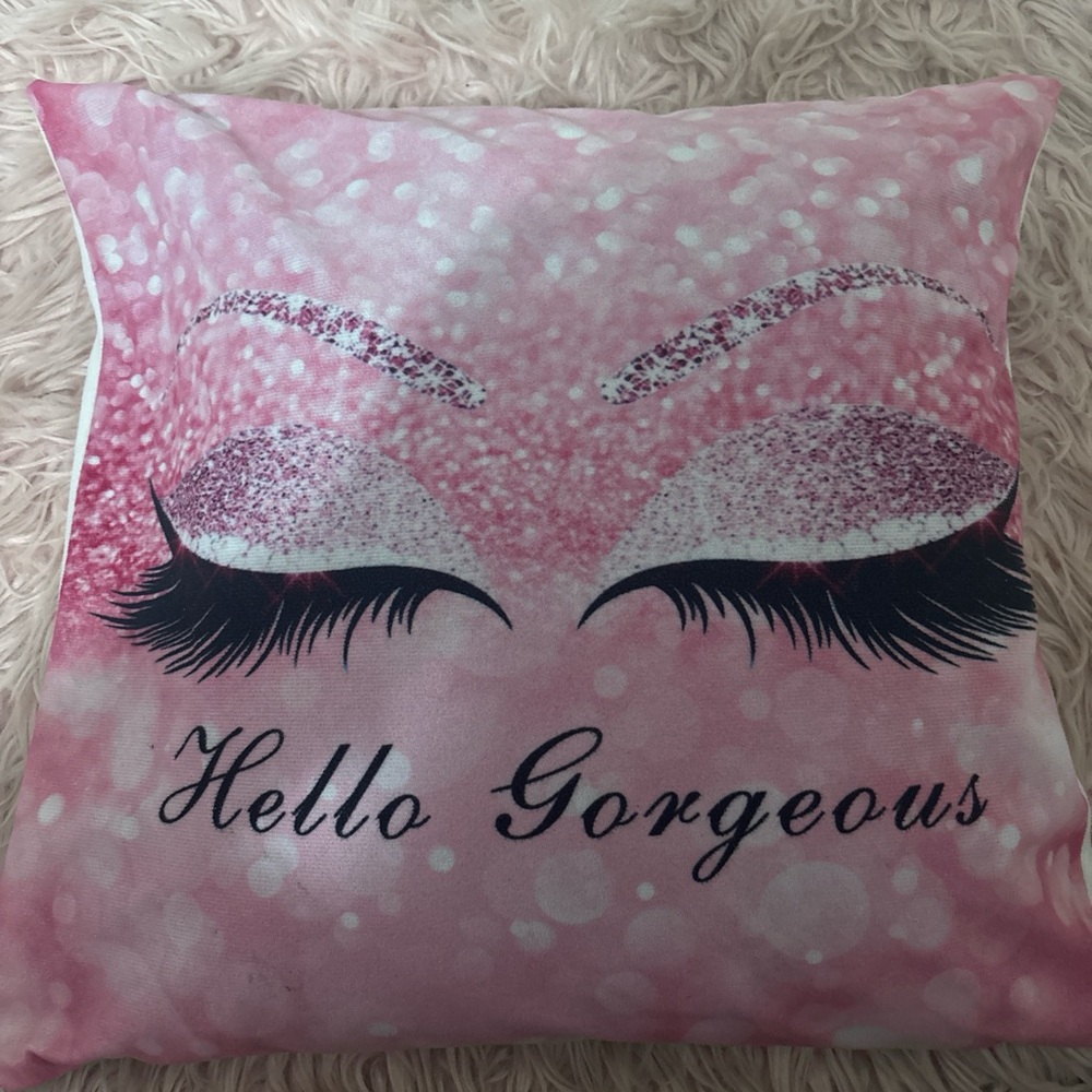Pink Glitter Eyelash Throw Pillow